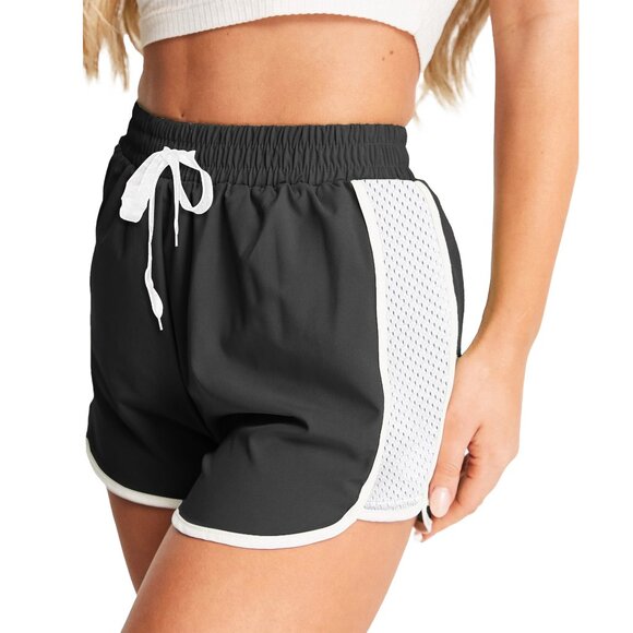 Women's Active Durable Flexible Workout Gym Chic Mesh Patchwork Detailing Shorts - Picture 1 of 15